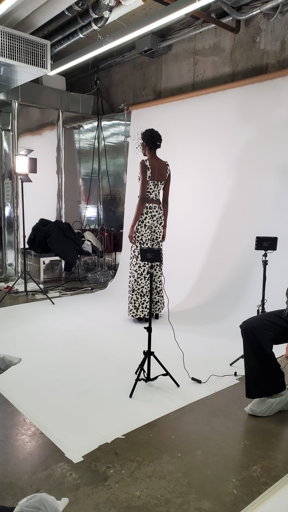 Behind the scenes fashion shoot with a spotted look