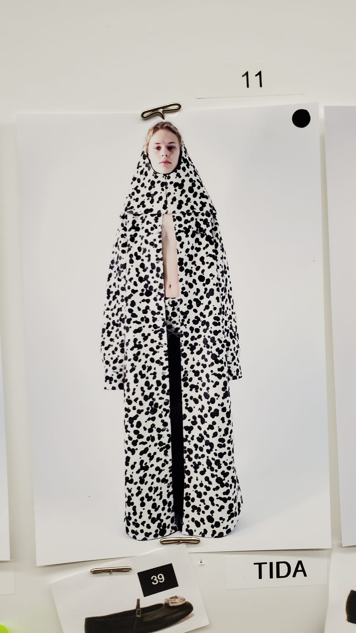 Spotted fashion look pinned to a studio reference board